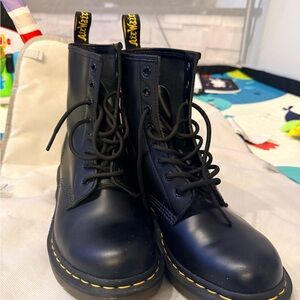 Dr. Martens Black Leather Boots with Yellow Stitching